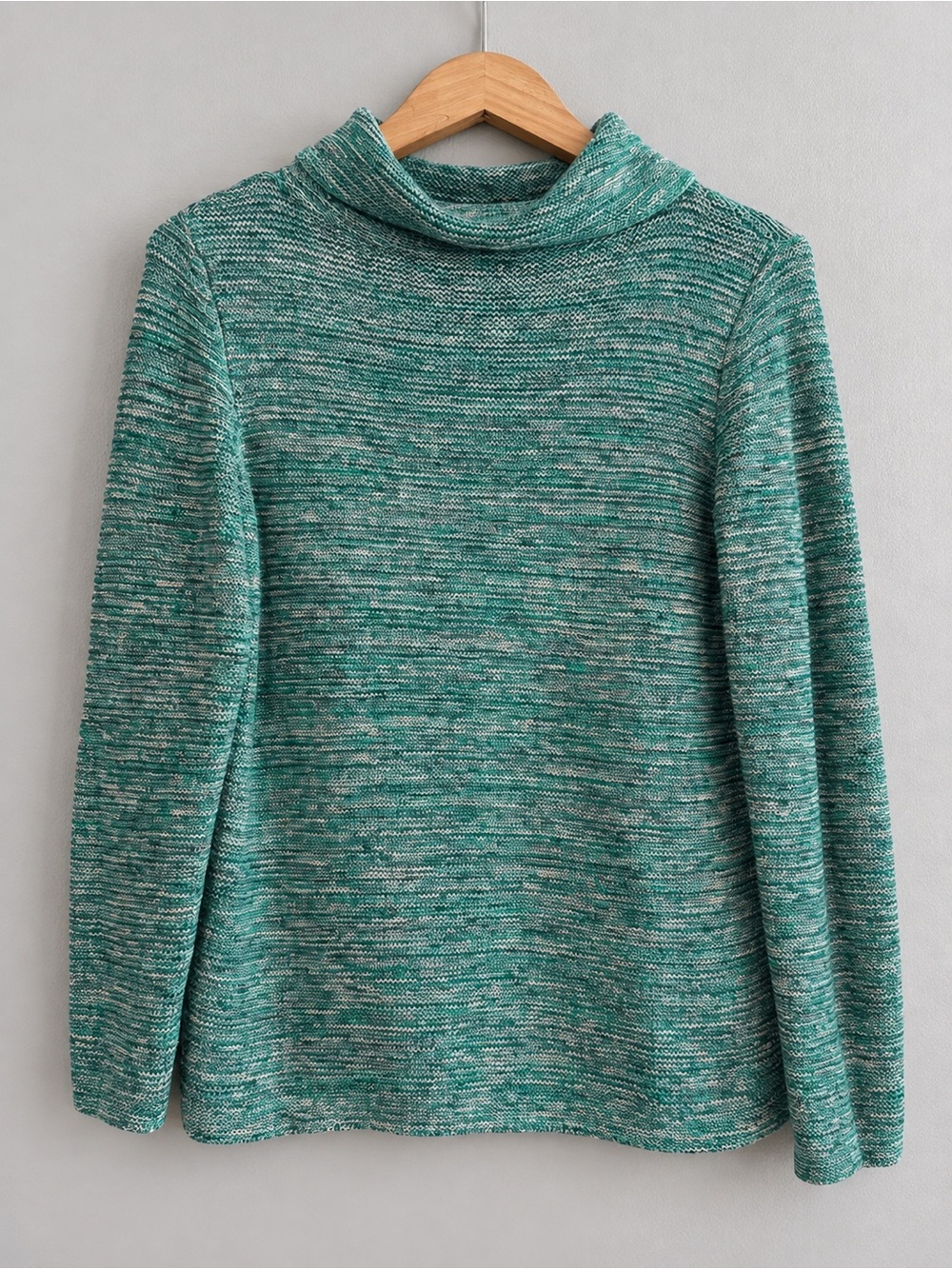 J.Jill Women’s MP Petite Green Marled Cowl Neck Cotton Blend Knit Sweater